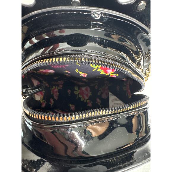 Betsey Johnson Floral Sugar Skull Crown gem black round Crossbody Bag - Picture 9 of 15